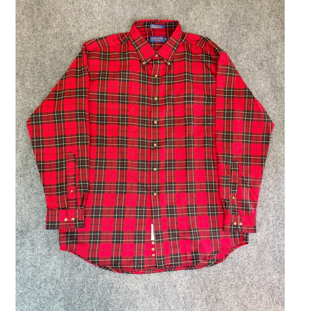 Sir Pendleton Wool Plaid Shirt Mens XL Long Red Black Tartan Button Down XL Long